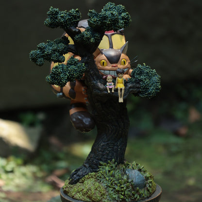 Official Ghibli Totoro Desk Clock with Catbus • My Neighbor Totoro Figure/Statue/Home Decor • Interior Diorama Clock On a Pine Tree