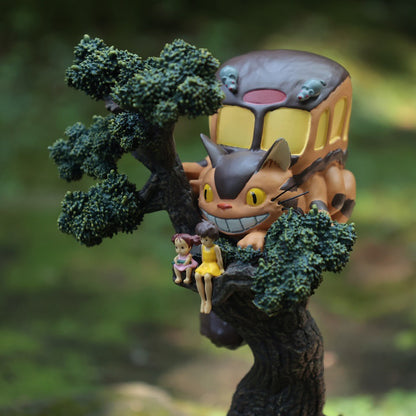 Official Ghibli Totoro Desk Clock with Catbus • My Neighbor Totoro Figure/Statue/Home Decor • Interior Diorama Clock On a Pine Tree