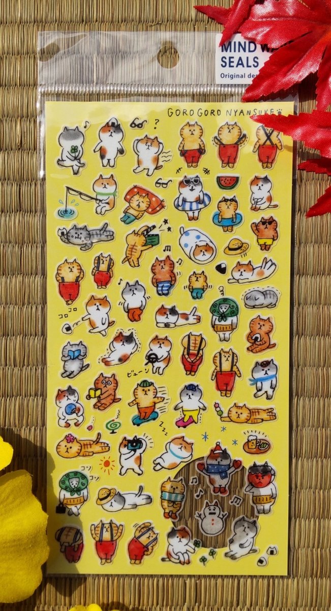Japanese Artist GoroGoro Cat Sticker Set • Nyansuke Seals • Schedule Book/Notebook/Planner/Diary Mini Stickers • Cat Stickers Gift - Kamaji Market