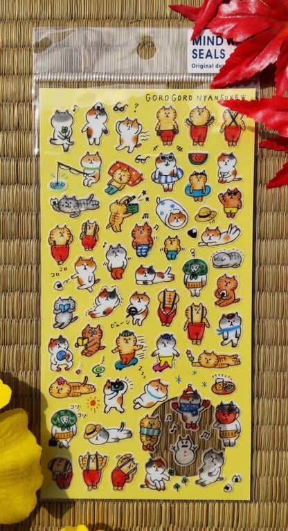 Japanese Artist GoroGoro Cat Sticker Set • Nyansuke Seals • Schedule Book/Notebook/Planner/Diary Mini Stickers • Cat Stickers Gift - Kamaji Market