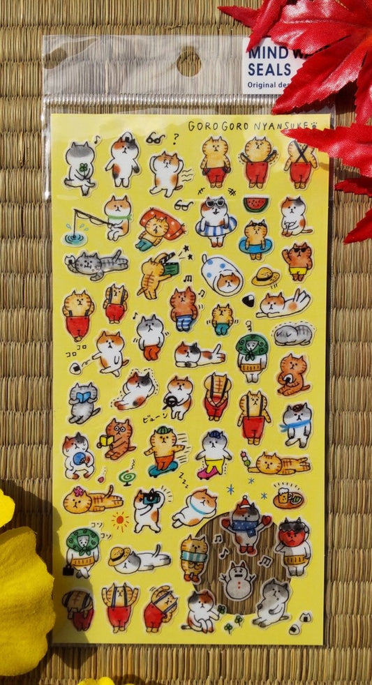 Japanese Artist GoroGoro Cat Sticker Set • Nyansuke Seals • Schedule Book/Notebook/Planner/Diary Mini Stickers • Cat Stickers Gift - Kamaji Market