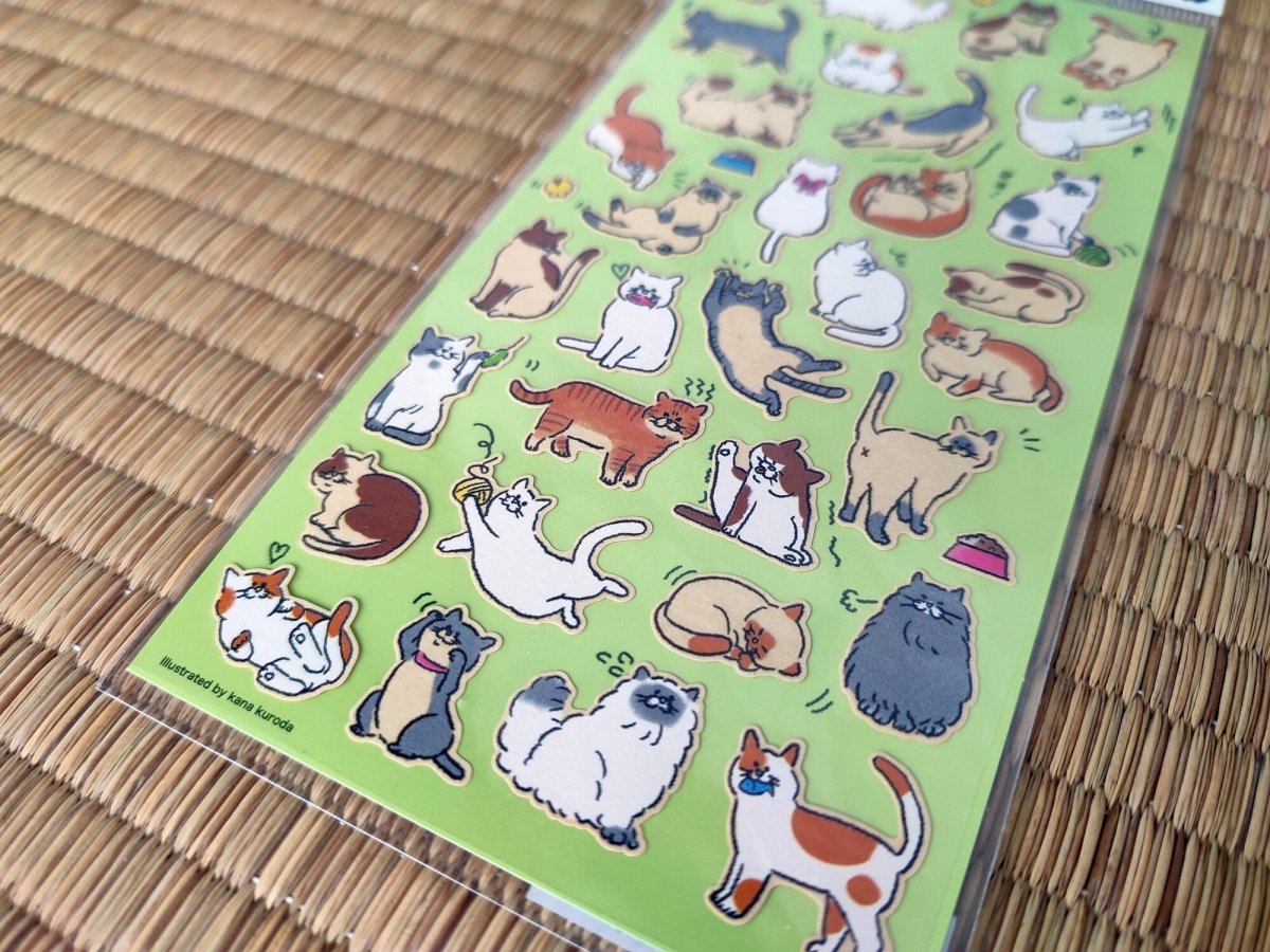 Japanese Artist GoroGoro Cat Sticker Set • Nyansuke Seals • Schedule Book/Notebook/Planner/Diary Mini Stickers • Cat Stickers Gift - Kamaji Market