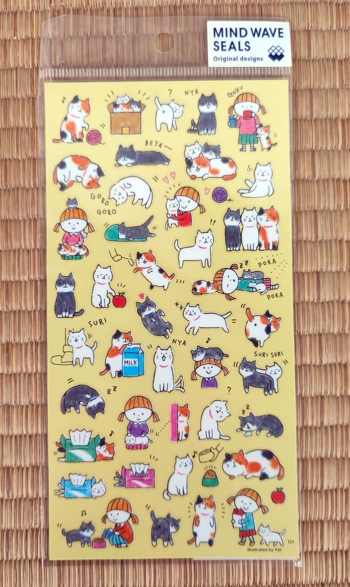 Japanese Artist GoroGoro Cat Sticker Set • Nyansuke Seals • Schedule Book/Notebook/Planner/Diary Mini Stickers • Cat Stickers Gift - Kamaji Market