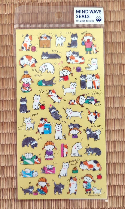 Japanese Artist GoroGoro Cat Sticker Set • Nyansuke Seals • Schedule Book/Notebook/Planner/Diary Mini Stickers • Cat Stickers Gift - Kamaji Market