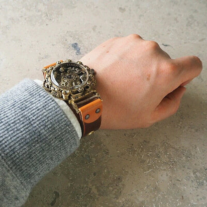 Japanese Handmade Steampunk Watch • Brass - Leather Wrist Watches • Koji Shinohara Craftsman Watch • Sci - fi, Mechanic, Victorian Futurism Gift - Kamaji Market