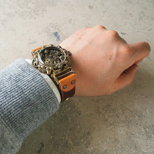 Japanese Handmade Steampunk Watch • Brass - Leather Wrist Watches • Koji Shinohara Craftsman Watch • Sci - fi, Mechanic, Victorian Futurism Gift - Kamaji Market