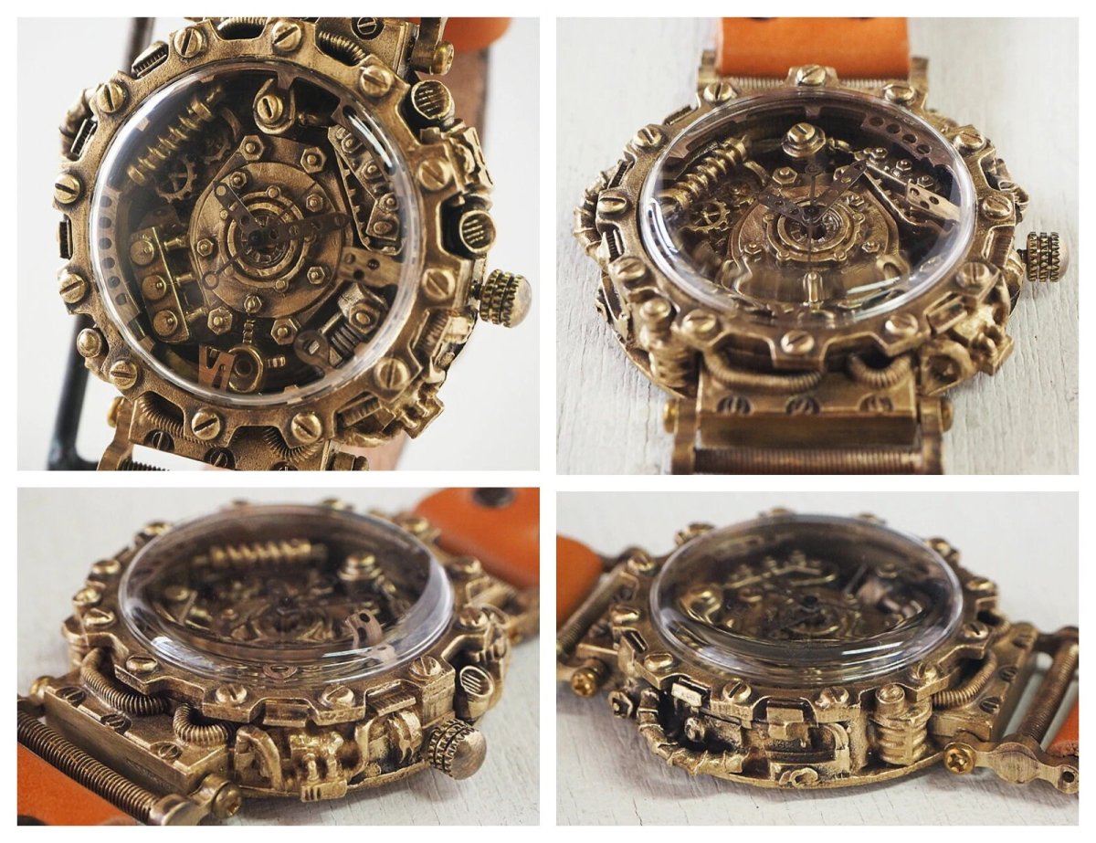 Japanese Handmade Steampunk Watch • Brass - Leather Wrist Watches • Koji Shinohara Craftsman Watch • Sci - fi, Mechanic, Victorian Futurism Gift - Kamaji Market