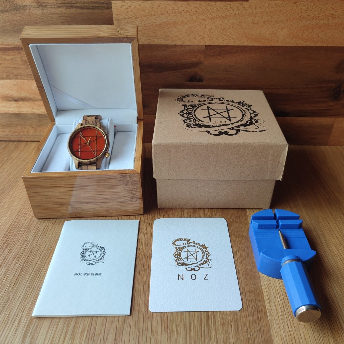 Japanese Handmade Wrist Watch "NOZ" • Made of Carnelian, Zebra Wood • Swiss Movement - Kamaji Market