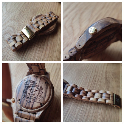 Japanese Handmade Wrist Watch "NOZ" • Made of Carnelian, Zebra Wood • Swiss Movement - Kamaji Market