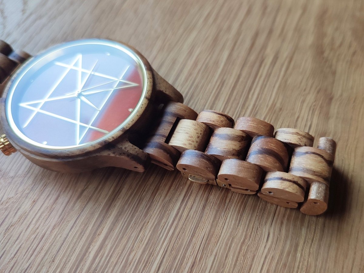 Japanese Handmade Wrist Watch "NOZ" • Made of Carnelian, Zebra Wood • Swiss Movement - Kamaji Market