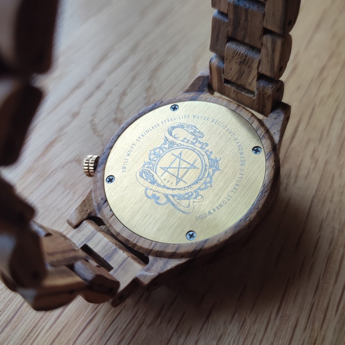 Japanese Handmade Wrist Watch "NOZ" • Made of Howlite, Zebra Wood • Swiss Movement - Kamaji Market