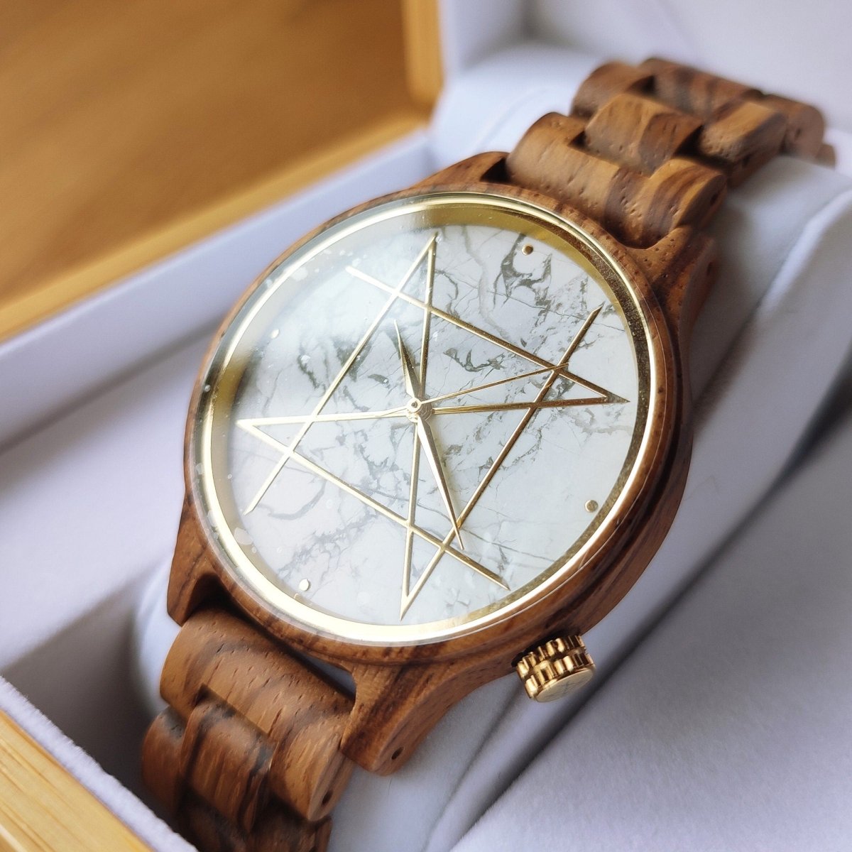Japanese Handmade Wrist Watch "NOZ" • Made of Howlite, Zebra Wood • Swiss Movement - Kamaji Market