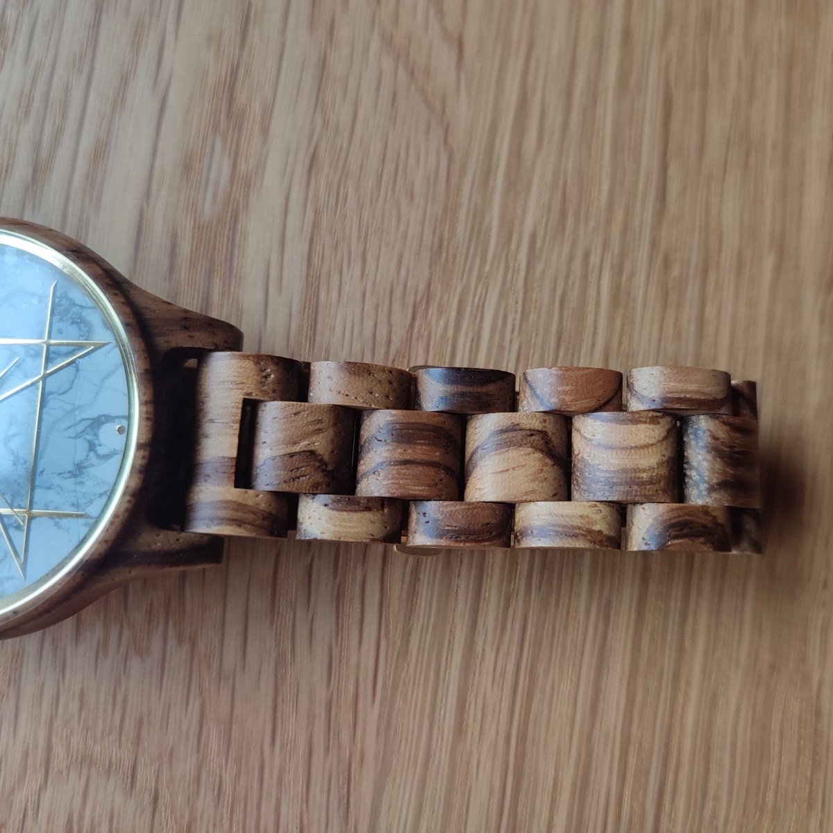 Japanese Handmade Wrist Watch "NOZ" • Made of Howlite, Zebra Wood • Swiss Movement - Kamaji Market