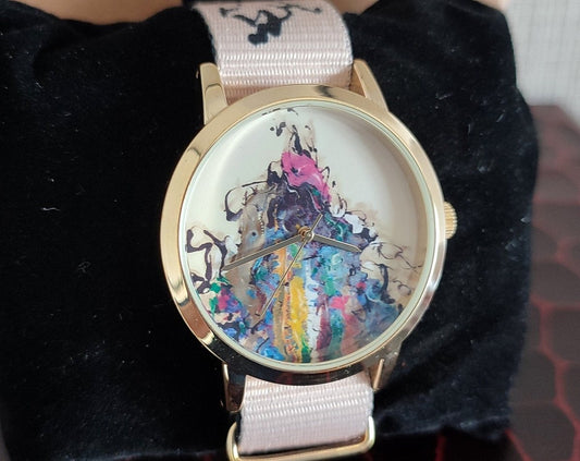 Japanese Watch "FREESTYLE" of Satoshi Ohno artist + Extra Band • White Round Wrist Watches for Man/Women • Pink White Black Band - Kamaji Market