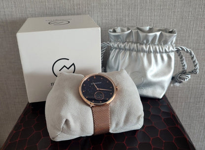 Japanese Watch with Moon Phase Calendar "Monogriis" • Large Round Wrist Watches for Men/Women • Stars, Space, Cosmos, Moon, Romantic - Kamaji Market