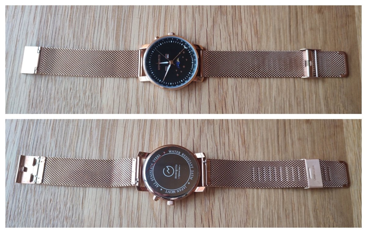 Japanese Wrist Watch "Monogriis" • Black Onyx Dial with Moon Phase Calendar - Kamaji Market