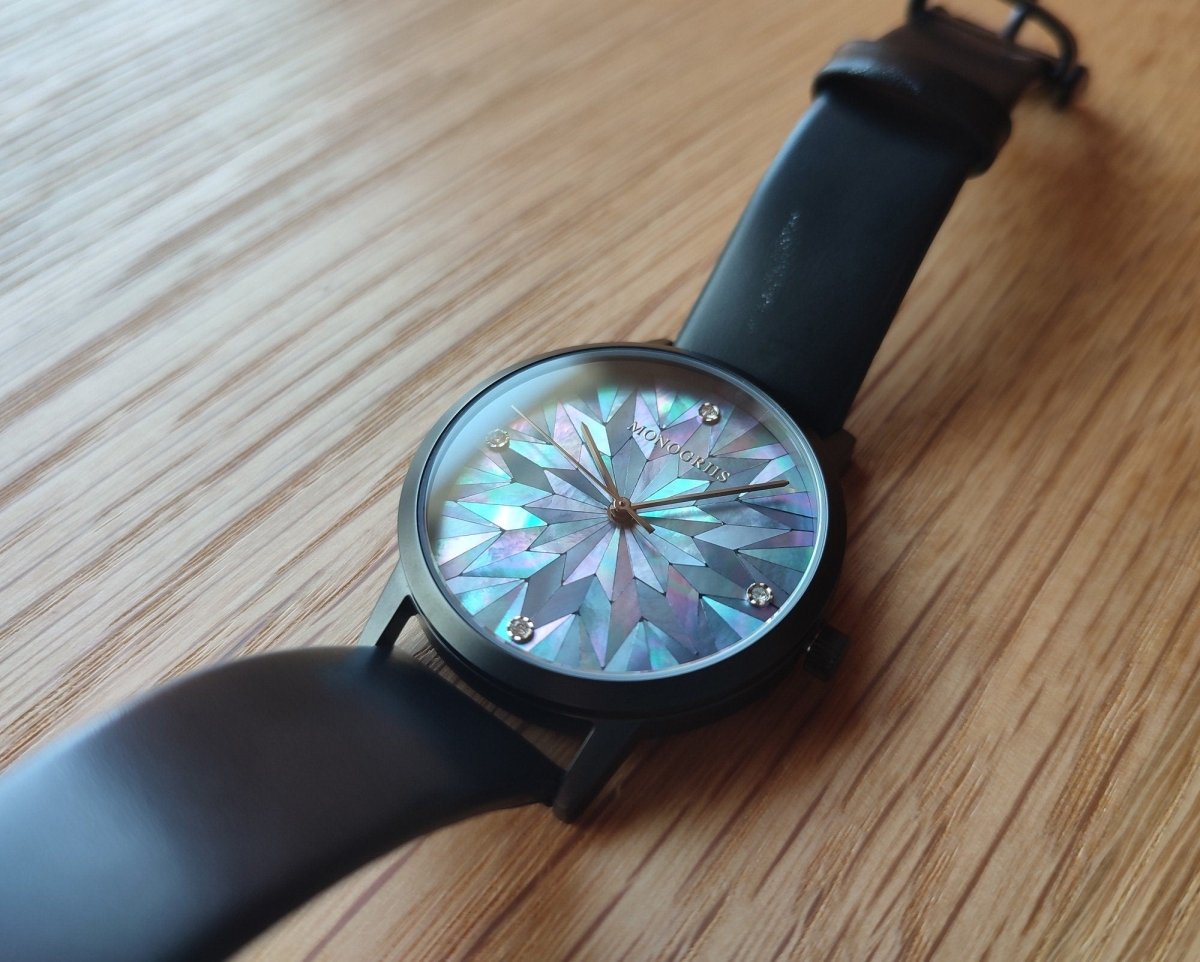 Japanese Wrist Watch "Monogriis" • Mother of Pearl Dial, Leather Band - Kamaji Market
