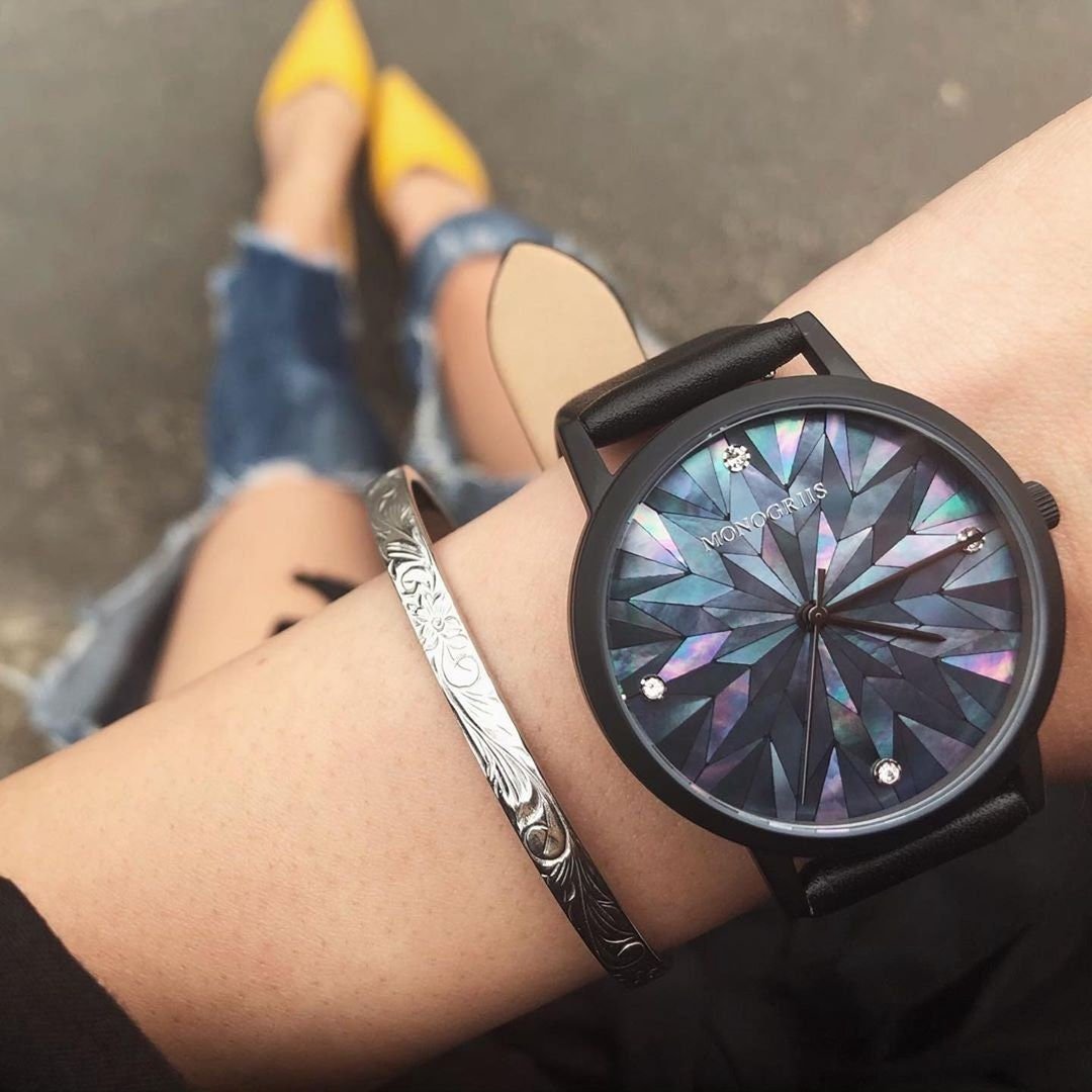 Japanese Wrist Watch "Monogriis" • Mother of Pearl Dial, Leather Band - Kamaji Market