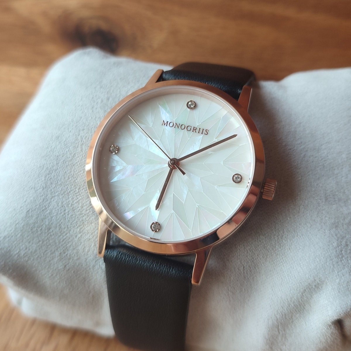 Japanese Wrist Watch "Monogriis" • Mother of Pearl Dial, Leather Band - Kamaji Market