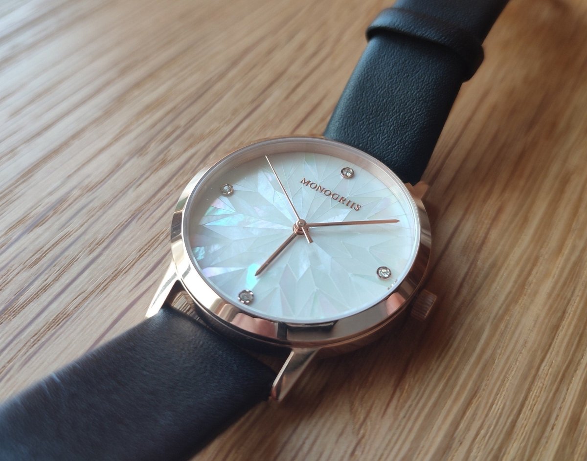 Japanese Wrist Watch "Monogriis" • Mother of Pearl Dial, Leather Band - Kamaji Market