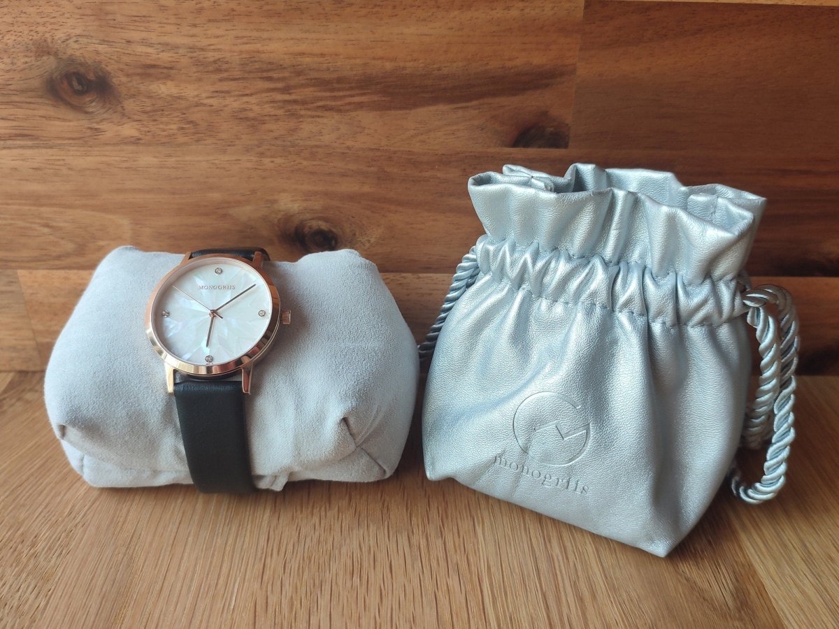 Japanese Wrist Watch "Monogriis" • Mother of Pearl Dial, Leather Band - Kamaji Market