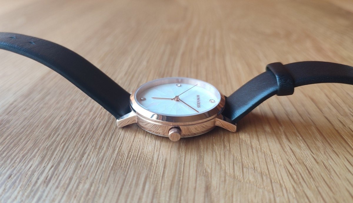 Japanese Wrist Watch "Monogriis" • Mother of Pearl Dial, Leather Band - Kamaji Market