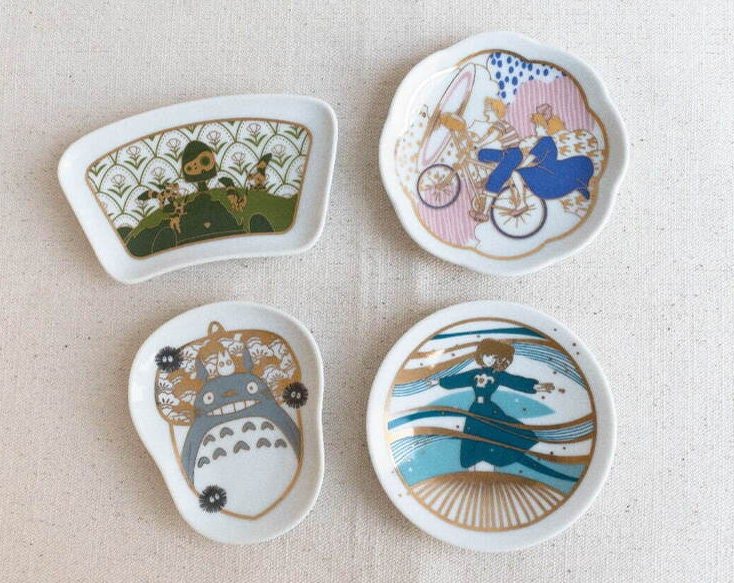 Official Ghibli Bean Plate Set of 4 • Totoro, Kiki, Nausicaa, Laputa Side Dish/Snack/Crockery • Japanese Mamezara - Kamaji Market