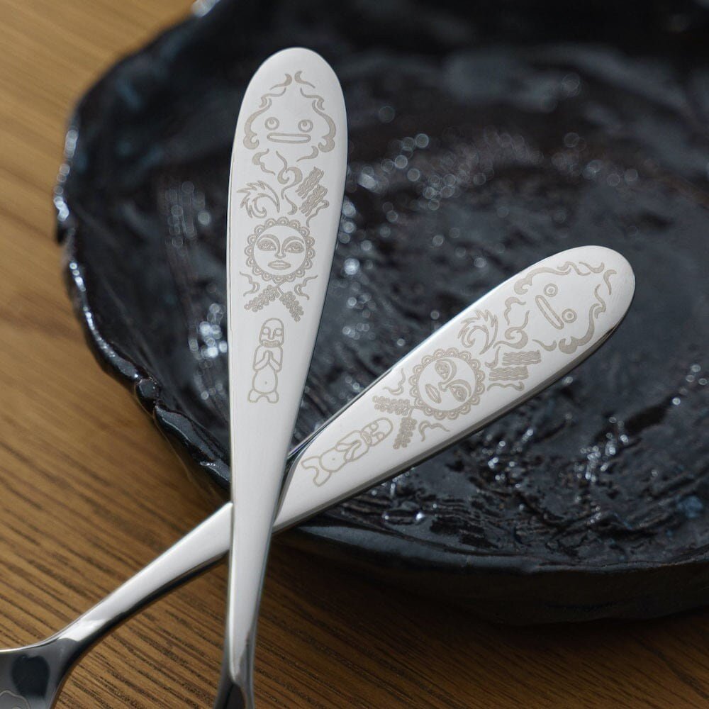 Official Ghibli Calcifer Spoon/Fork Set • Howls Moving Castle Japanese Table Spoon/Cutlery/Tableware - Kamaji Market