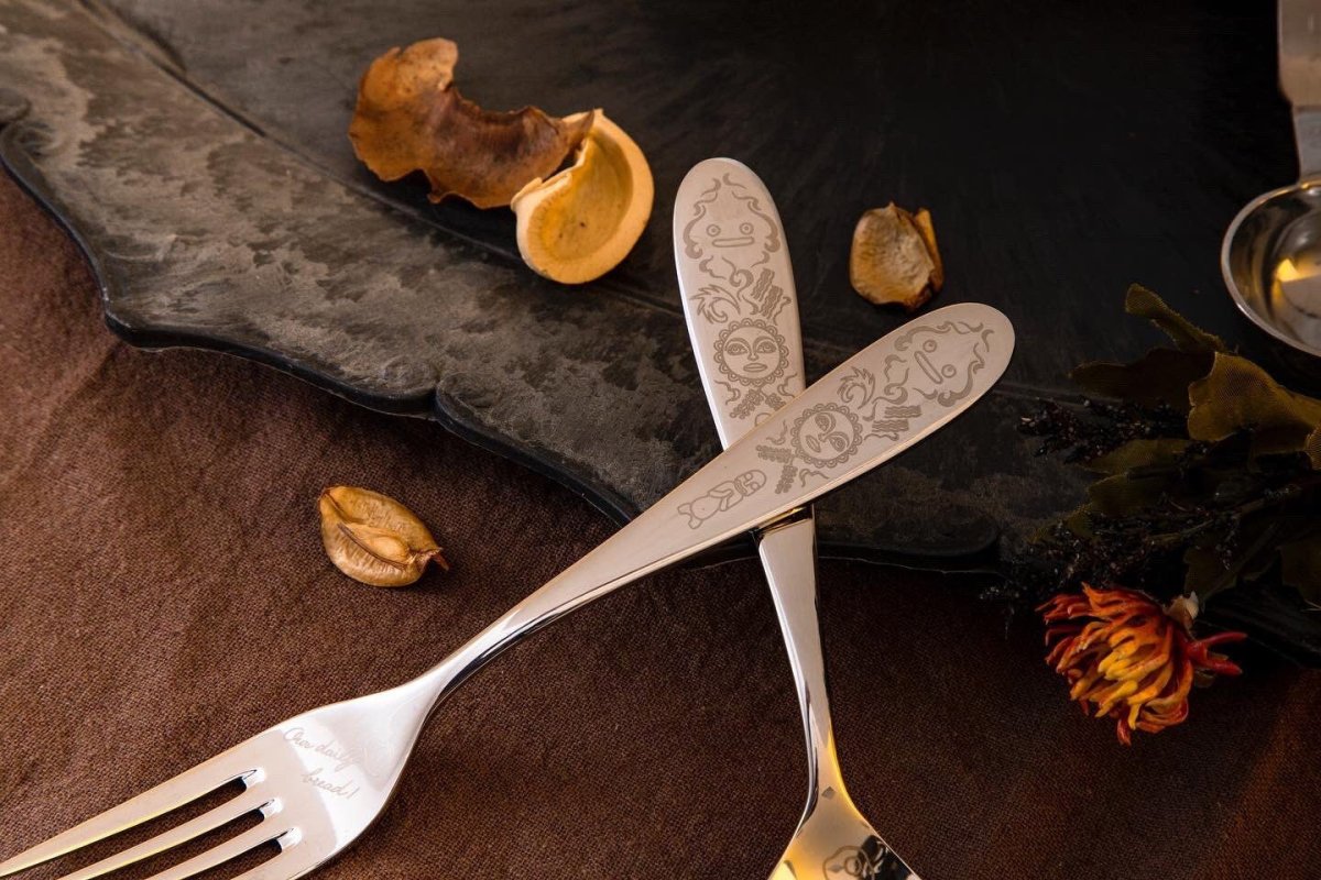 Official Ghibli Calcifer Spoon/Fork Set • Howls Moving Castle Japanese Table Spoon/Cutlery/Tableware - Kamaji Market
