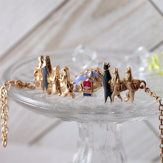 Official Ghibli Cat Procession Bracelet Adjustable • The Cat Returns, Whisper of the Heart • Japanese Anime Jewelry - Kamaji Market