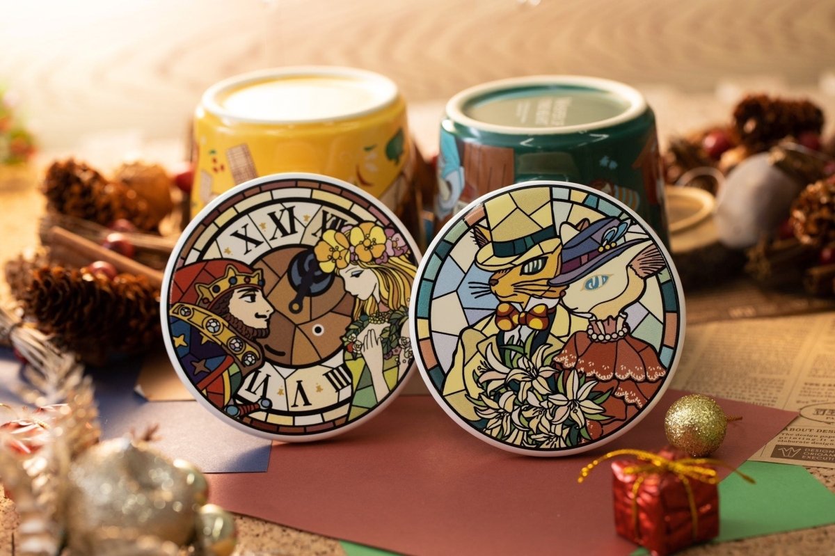 Official Ghibli Ceramic Coasters Set of 2 • Whisper of the Heart Mat/Beermat/Drink Coaster • Baron/Dwarf King/Elf Queen • Stained Glass Gift - Kamaji Market