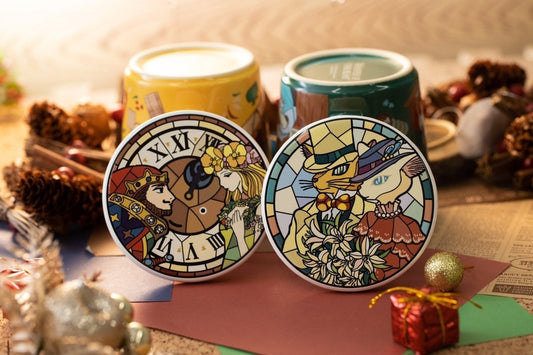 Official Ghibli Ceramic Coasters Set of 2 • Whisper of the Heart Mat/Beermat/Drink Coaster • Baron/Dwarf King/Elf Queen • Stained Glass Gift - Kamaji Market