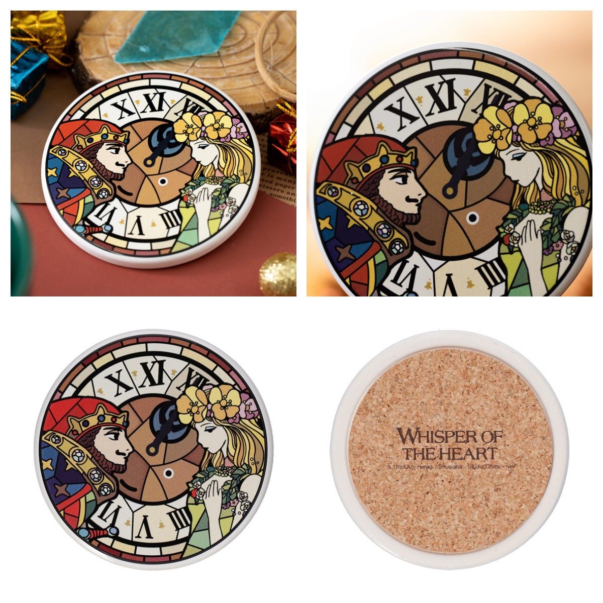 Official Ghibli Ceramic Coasters Set of 2 • Whisper of the Heart Mat/Beermat/Drink Coaster • Baron/Dwarf King/Elf Queen • Stained Glass Gift - Kamaji Market