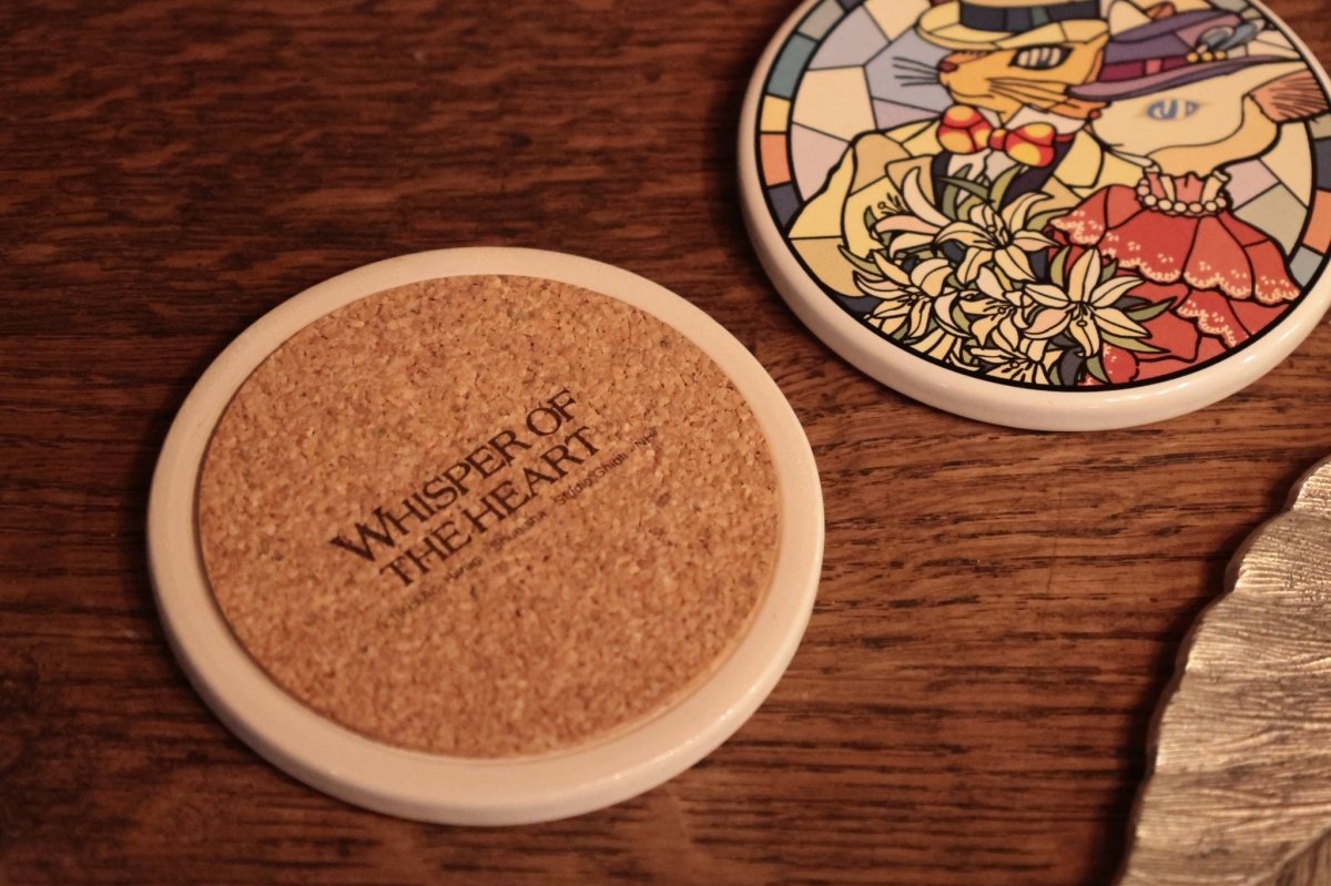 Official Ghibli Ceramic Coasters Set of 2 • Whisper of the Heart Mat/Beermat/Drink Coaster • Baron/Dwarf King/Elf Queen • Stained Glass Gift - Kamaji Market