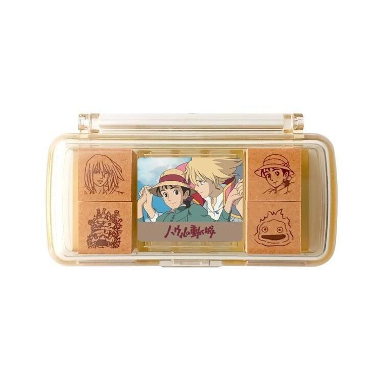 Official Ghibli Howl 4x Stamps Set • Howls Moving Castle Engraved Block with Red Ink • Calcifer, Sophie - Kamaji Market