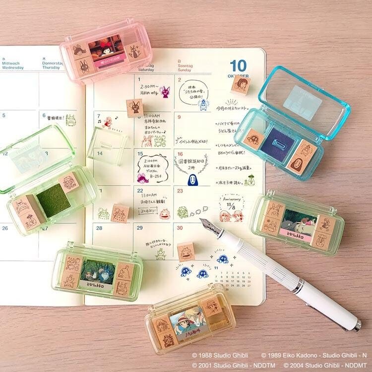 Official Ghibli Howl 4x Stamps Set • Howls Moving Castle Engraved Block with Red Ink • Calcifer, Sophie - Kamaji Market