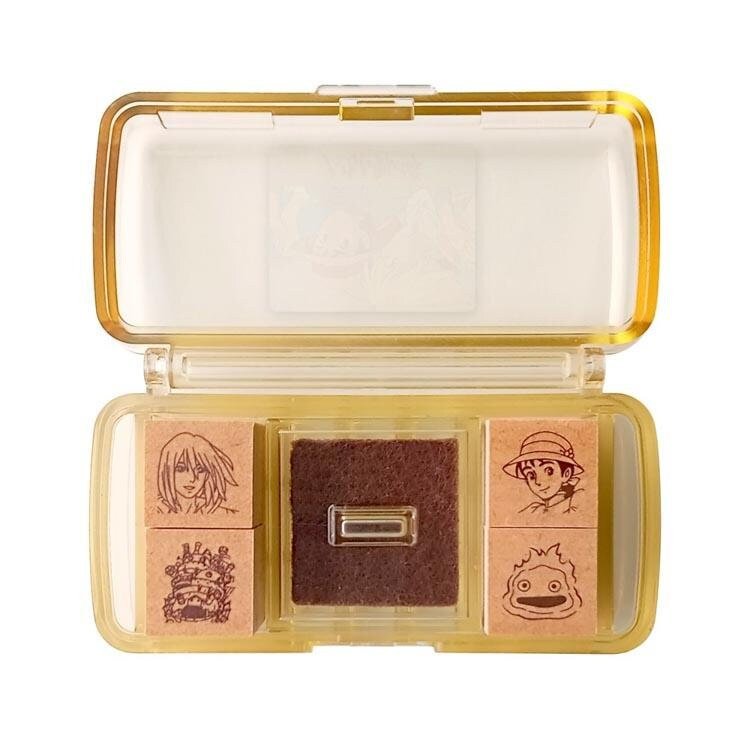 Official Ghibli Howl 4x Stamps Set • Howls Moving Castle Engraved Block with Red Ink • Calcifer, Sophie - Kamaji Market