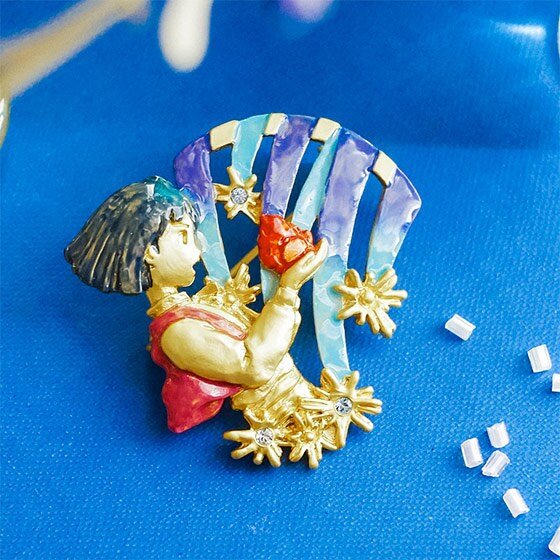 Official Ghibli "Howl and Calcifer" Handmade Brooch • Howls Moving Castle Pin/Badge/Breastpin/Clip • Donguri Closet Exclusive - Kamaji Market
