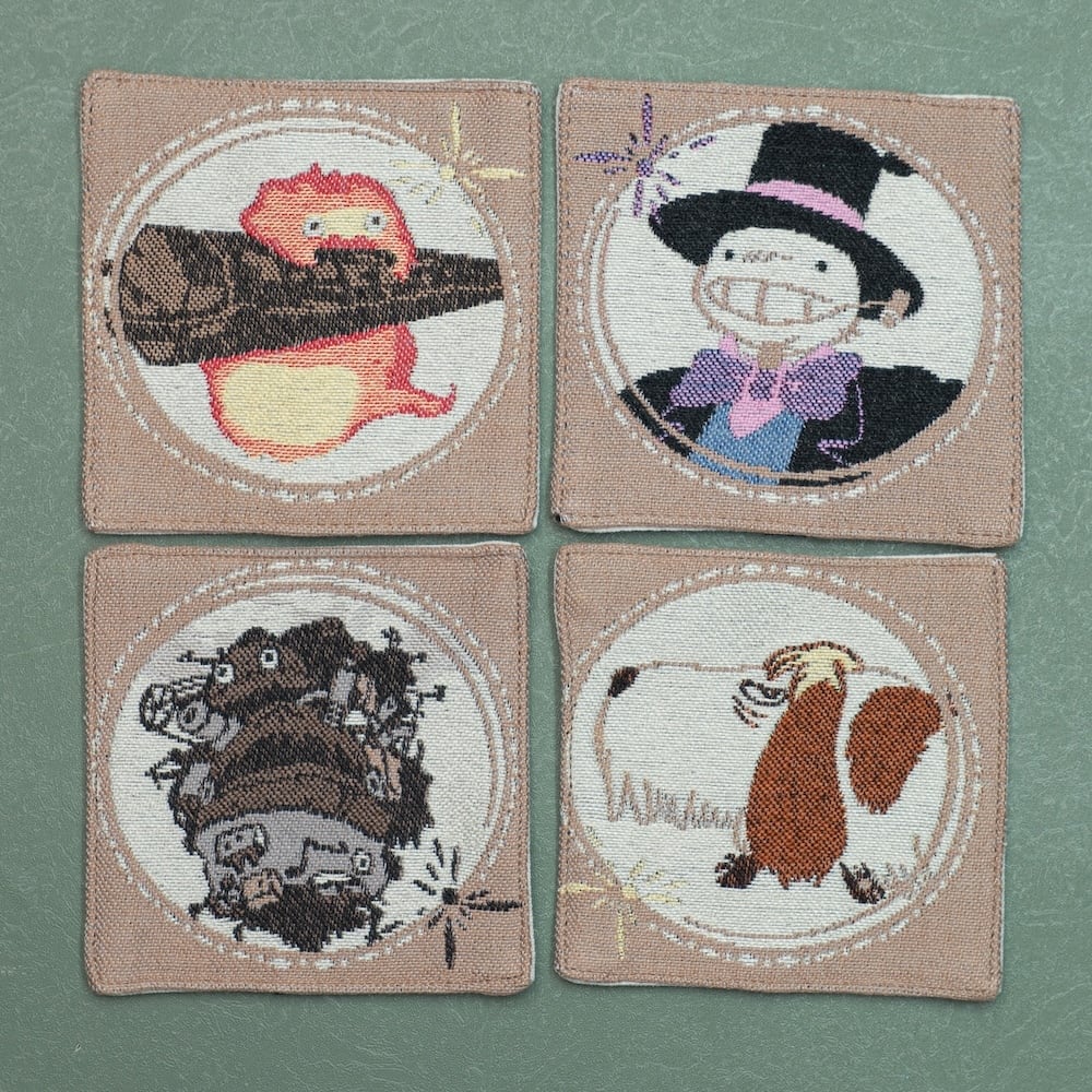 Official Ghibli Howl Coaster Set of 4 • Howls Moving Castle Mat/Beermat/Drink Coaster • Calcifer Hin Kakashi - Kamaji Market