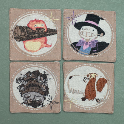 Official Ghibli Howl Coaster Set of 4 • Howls Moving Castle Mat/Beermat/Drink Coaster • Calcifer Hin Kakashi - Kamaji Market