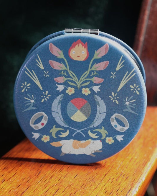 Official Ghibli Howl Makeup Mirror • Howls Moving Castle Compact Pocket Portable Hand Mirror • Calcifer, Hin Anime - Kamaji Market