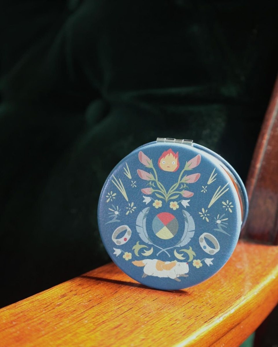 Official Ghibli Howl Makeup Mirror • Howls Moving Castle Compact Pocket Portable Hand Mirror • Calcifer, Hin Anime - Kamaji Market
