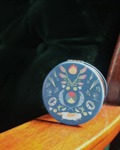 Official Ghibli Howl Makeup Mirror • Howls Moving Castle Compact Pocket Portable Hand Mirror • Calcifer, Hin Anime - Kamaji Market