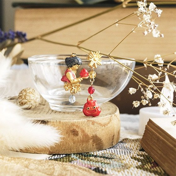 Official Ghibli Howl/Calcifer Earrings • Howls Moving Castle Handmade Earrings • Anime Japanese Jewelry - Kamaji Market