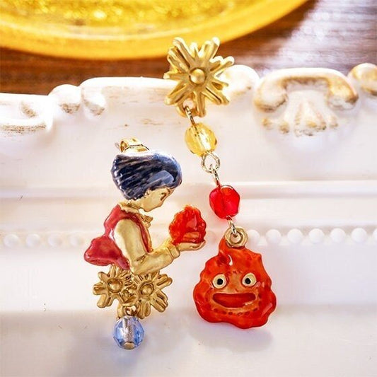 Official Ghibli Howl/Calcifer Earrings • Howls Moving Castle Handmade Earrings • Anime Japanese Jewelry - Kamaji Market
