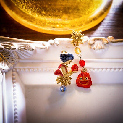 Official Ghibli Howl/Calcifer Earrings • Howls Moving Castle Handmade Earrings • Anime Japanese Jewelry - Kamaji Market