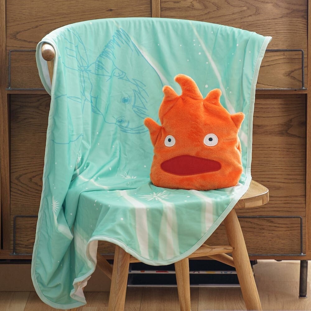 Official Ghibli Howls Moving Castle Cooling Summer Blanket • Calcifer Pillow/Cushion - Kamaji Market