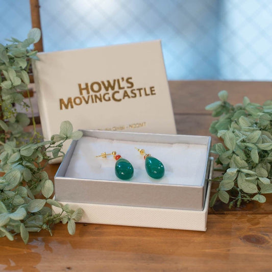 Official Ghibli Howls Moving Castle Earrings Green Agate/Silver • Japanese Anime Jewelry - Kamaji Market