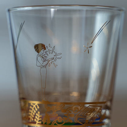 Official Ghibli Howls Moving Castle Golden Glass/Cup with Howl, Sophie, Calcifer - Kamaji Market