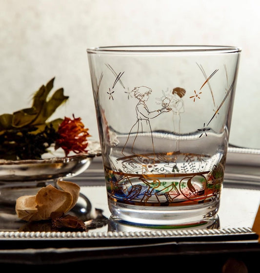 Official Ghibli Howls Moving Castle Golden Glass/Cup with Howl, Sophie, Calcifer - Kamaji Market